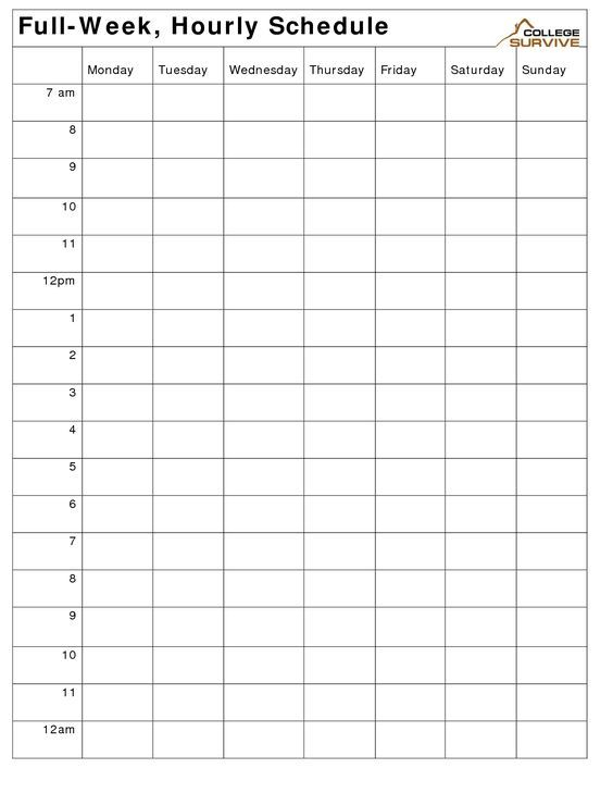 Printable Weekly Hourly Schedule Template More Weekly Schedule 