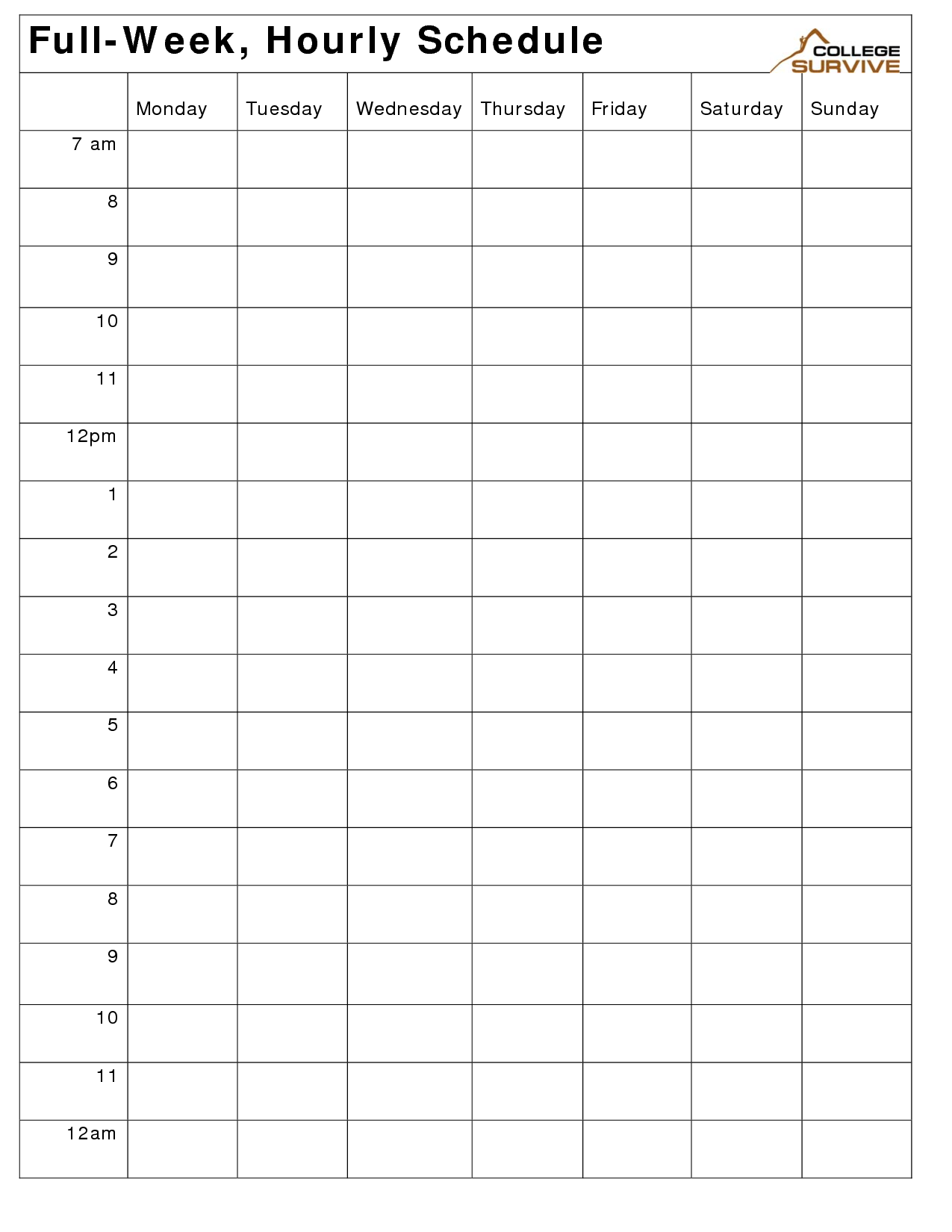 Printable Weekly Hourly Schedule Template Weekly Calendar Template 