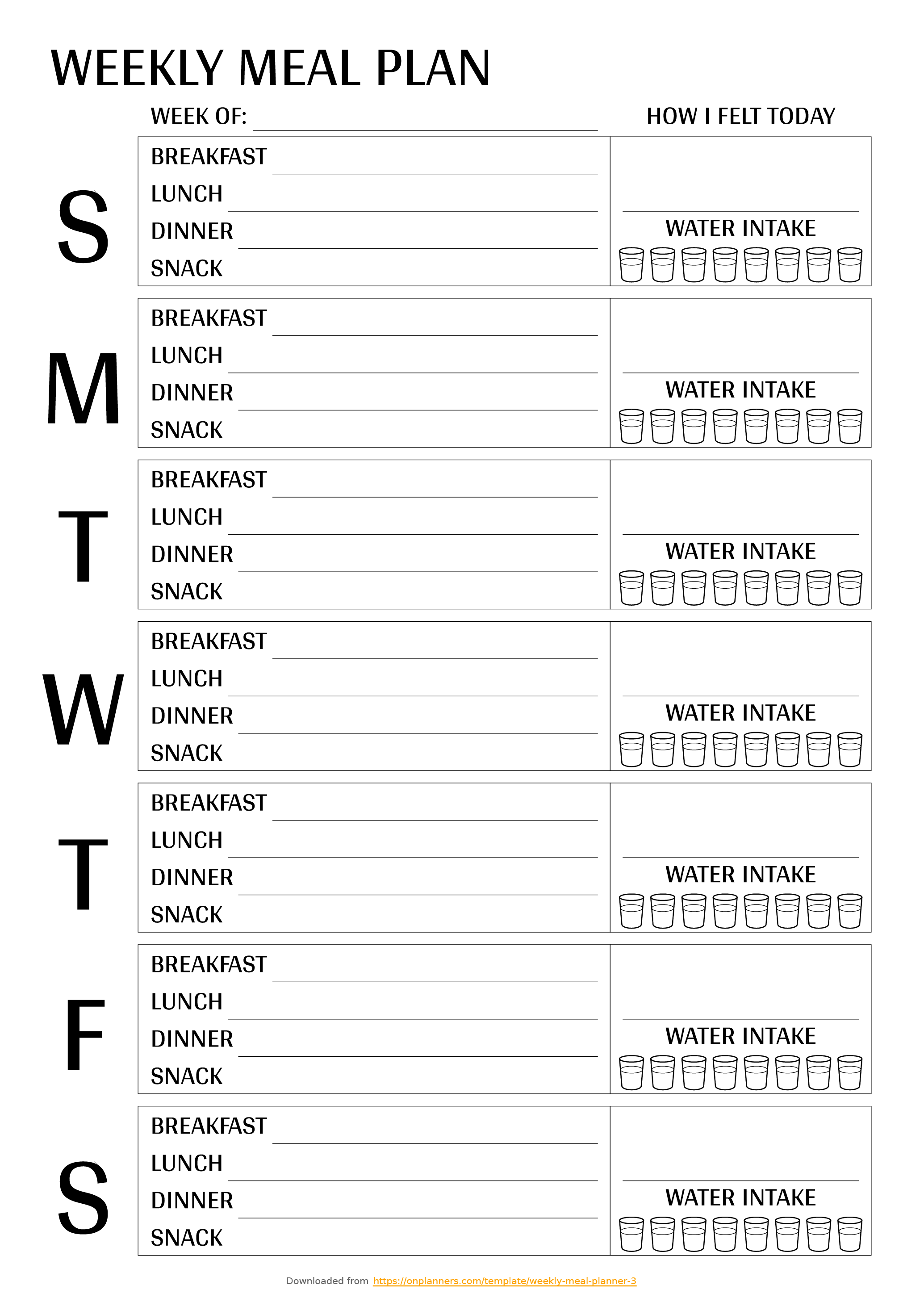 Printable Weekly Meal Plan Template PDF Download Weekly Meal Plan 