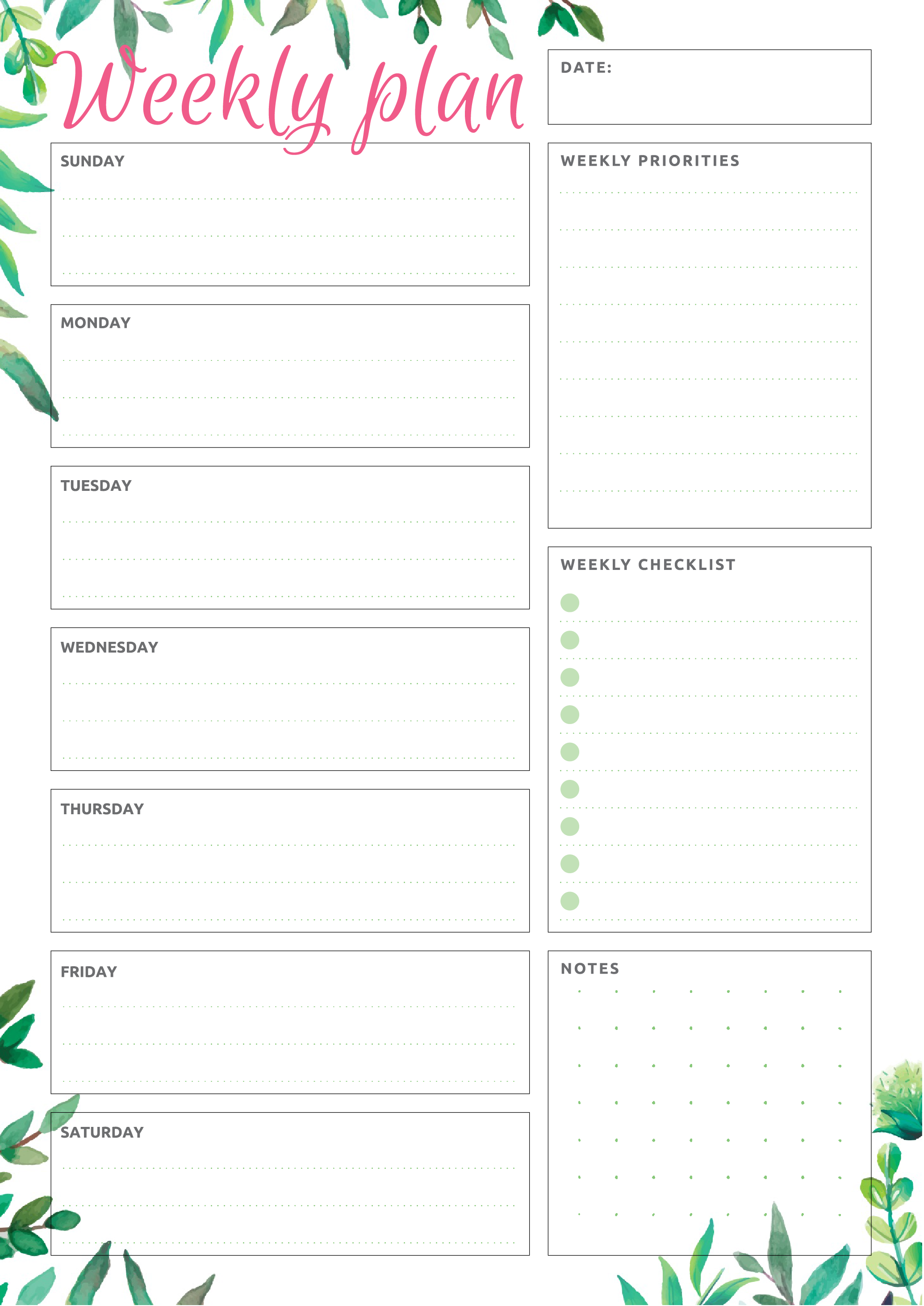 Printable Weekly Plan Checklist PDF Download Weekly Planner