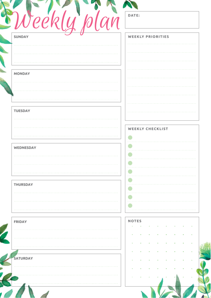 Printable Weekly Plan Checklist PDF Download Weekly Planner Printable Weekly Planner Print 