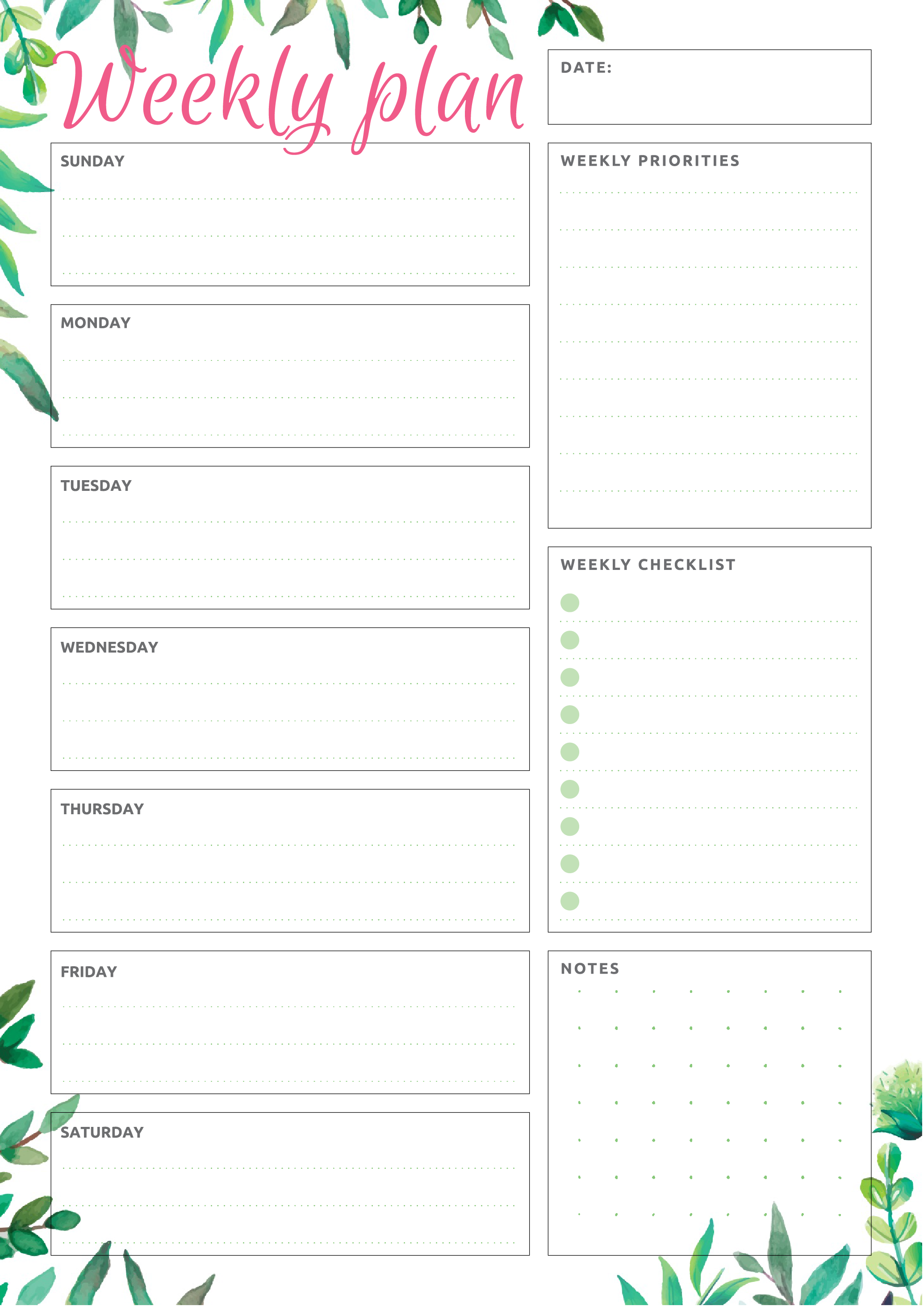 Printable Weekly Plan Checklist PDF Download Weekly Planner Printable Weekly Planner Print