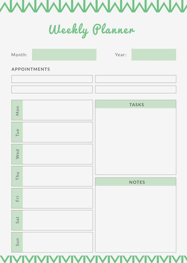 Printable Weekly Planner 12 Free Word PDF Documents Download