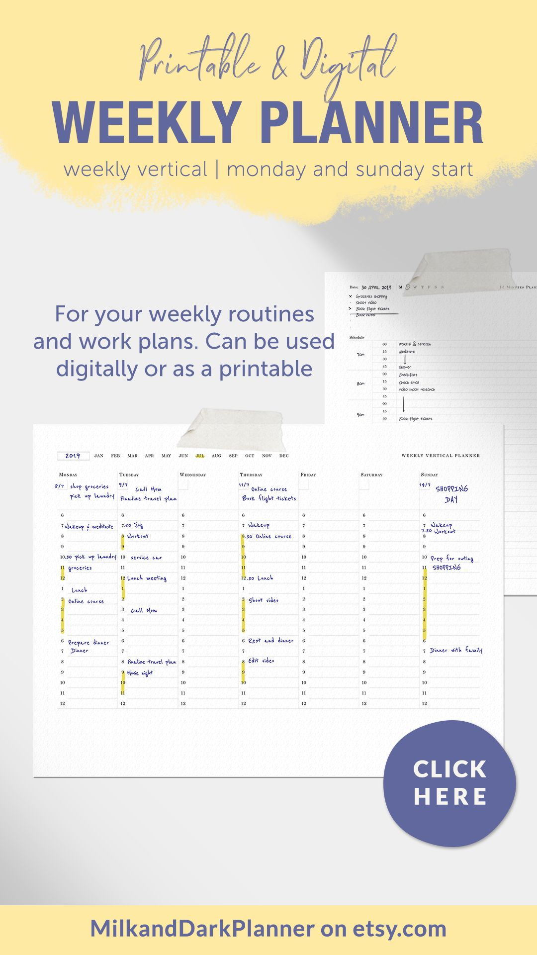 Printable Weekly Planner Vertical Weekly Monday Sunday Etsy