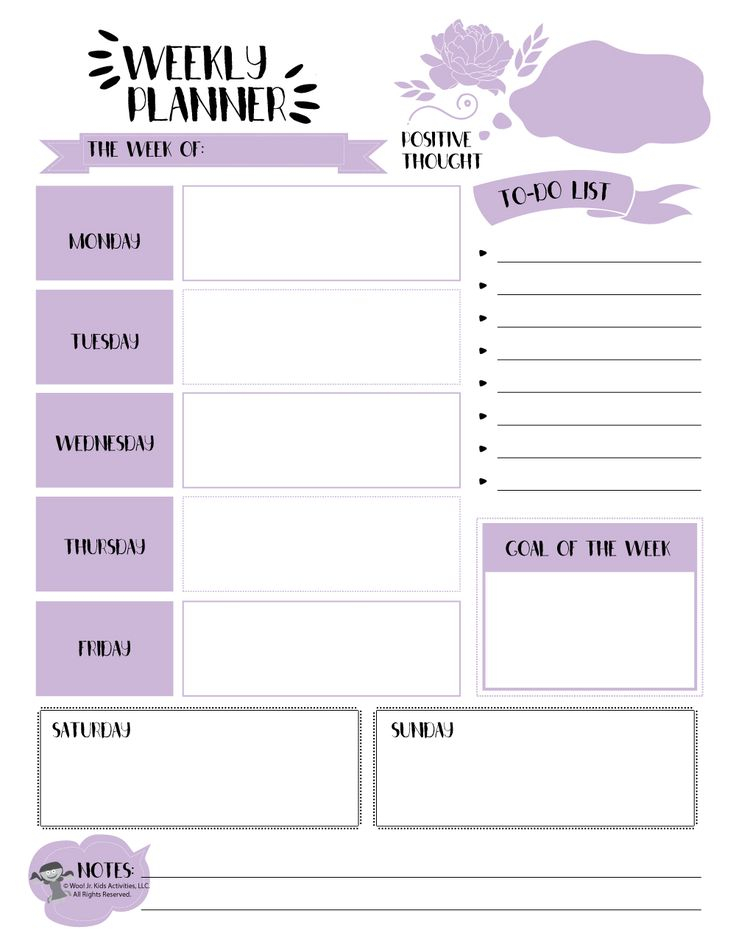 Purple Weekly Planner Page To Print Woo Jr Kids Activities 