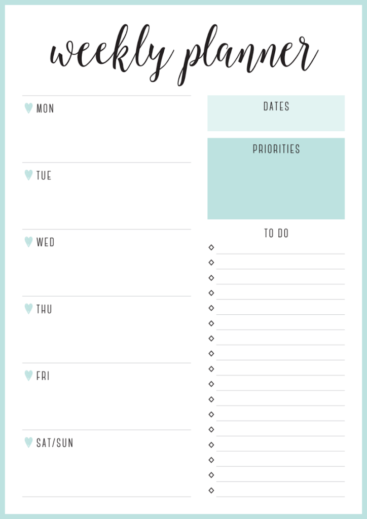 SEA WEEKLY PLANNER PORTRAIT A4 pdf Weekly Planner Template 