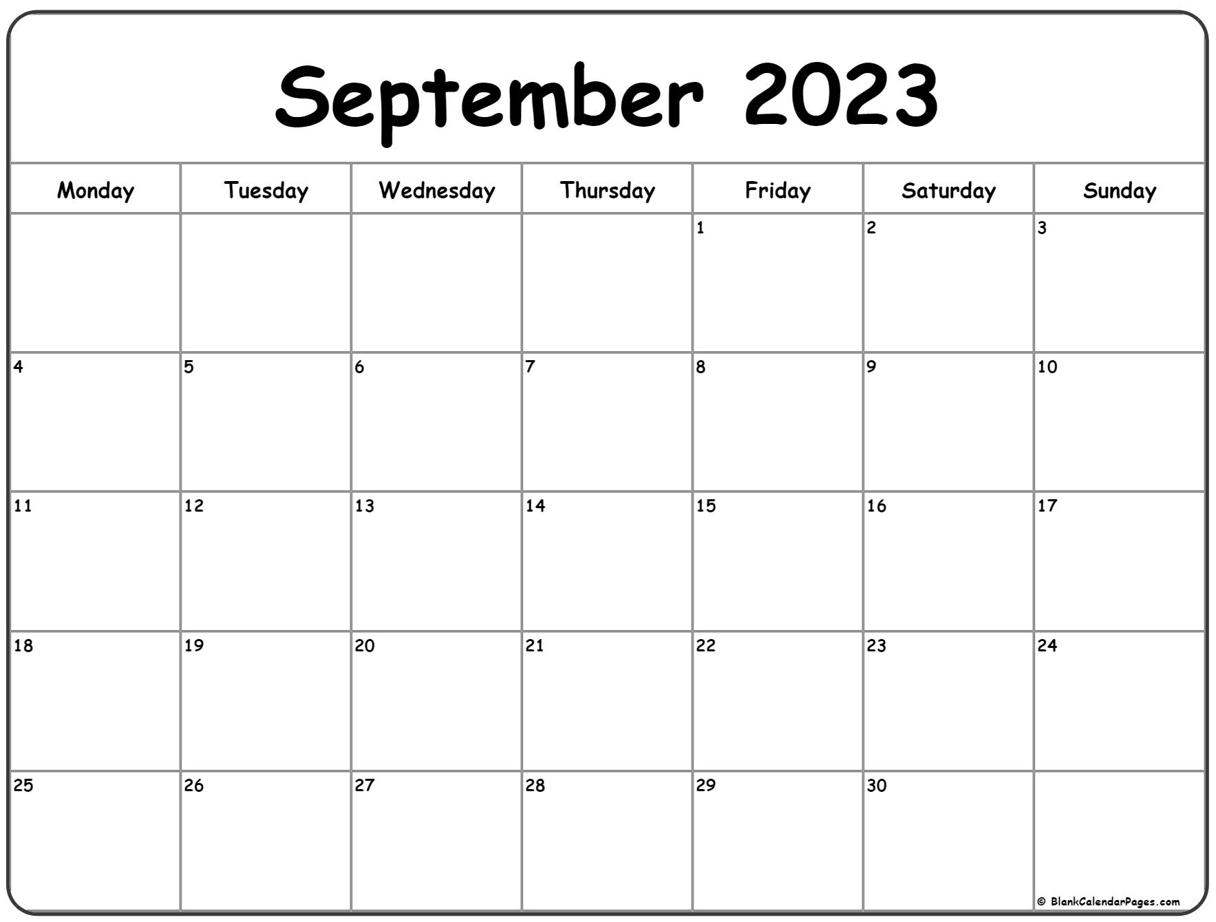 September 2023 Monday Calendar Monday To Sunday