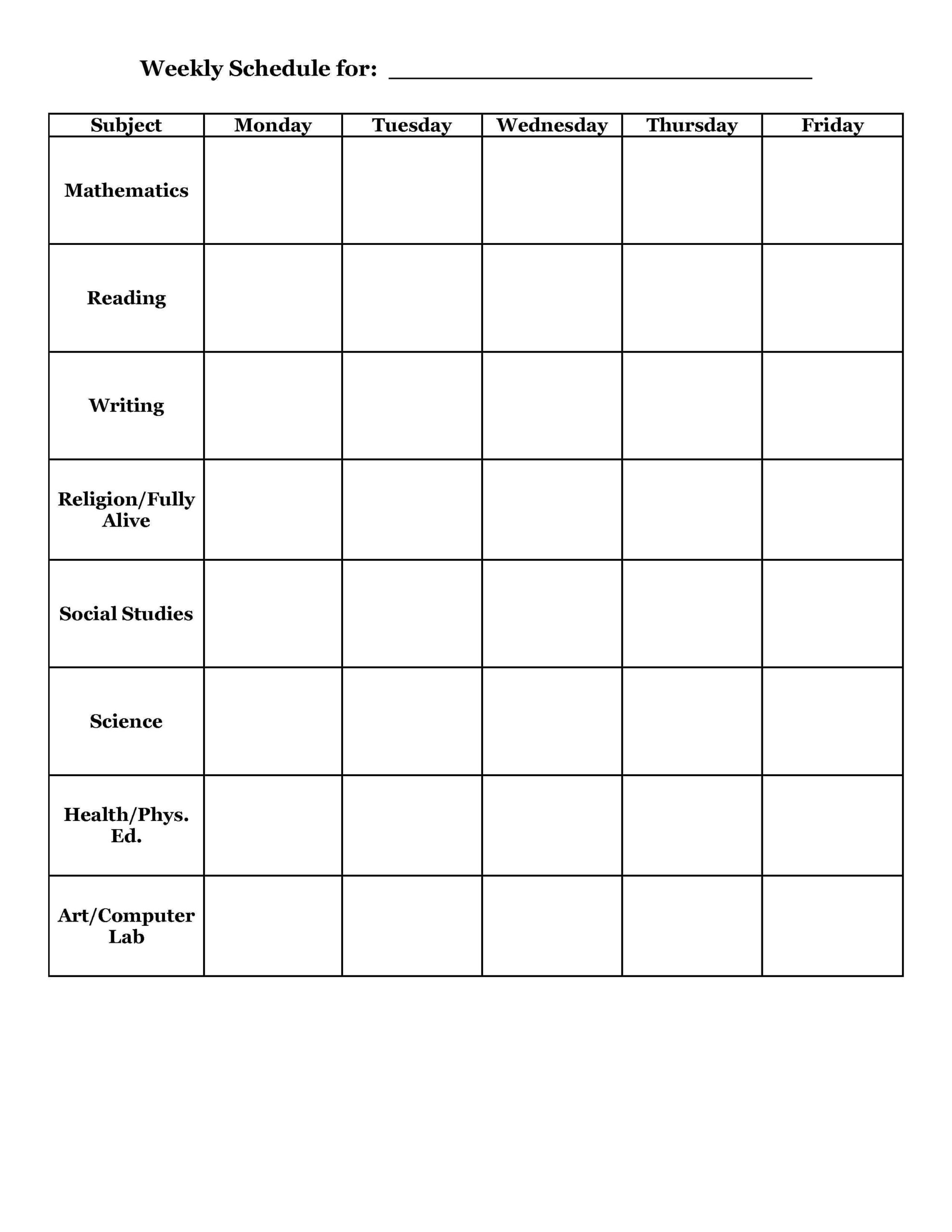 Student Planner Templates Weekly Schedule Template For Elementary