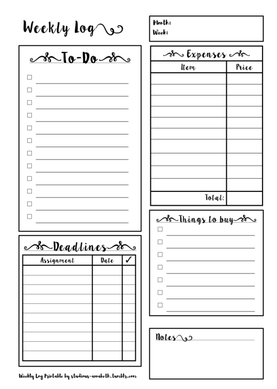 Study Planner Printable Tumblr Study Planner Printable Study