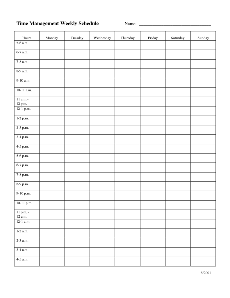 Time Management Weekly Schedule Template Daily Schedule Template 