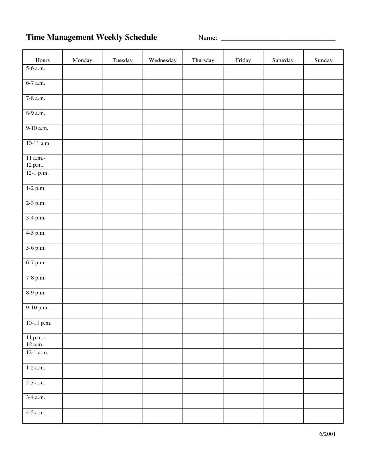 Time Management Weekly Schedule Template Weekly Schedule Printable 