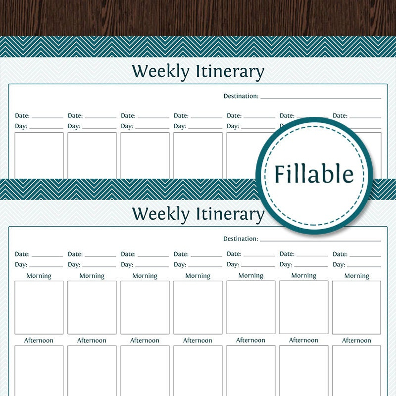 Travel Planner Weekly Itinerary Week Overview Fillable