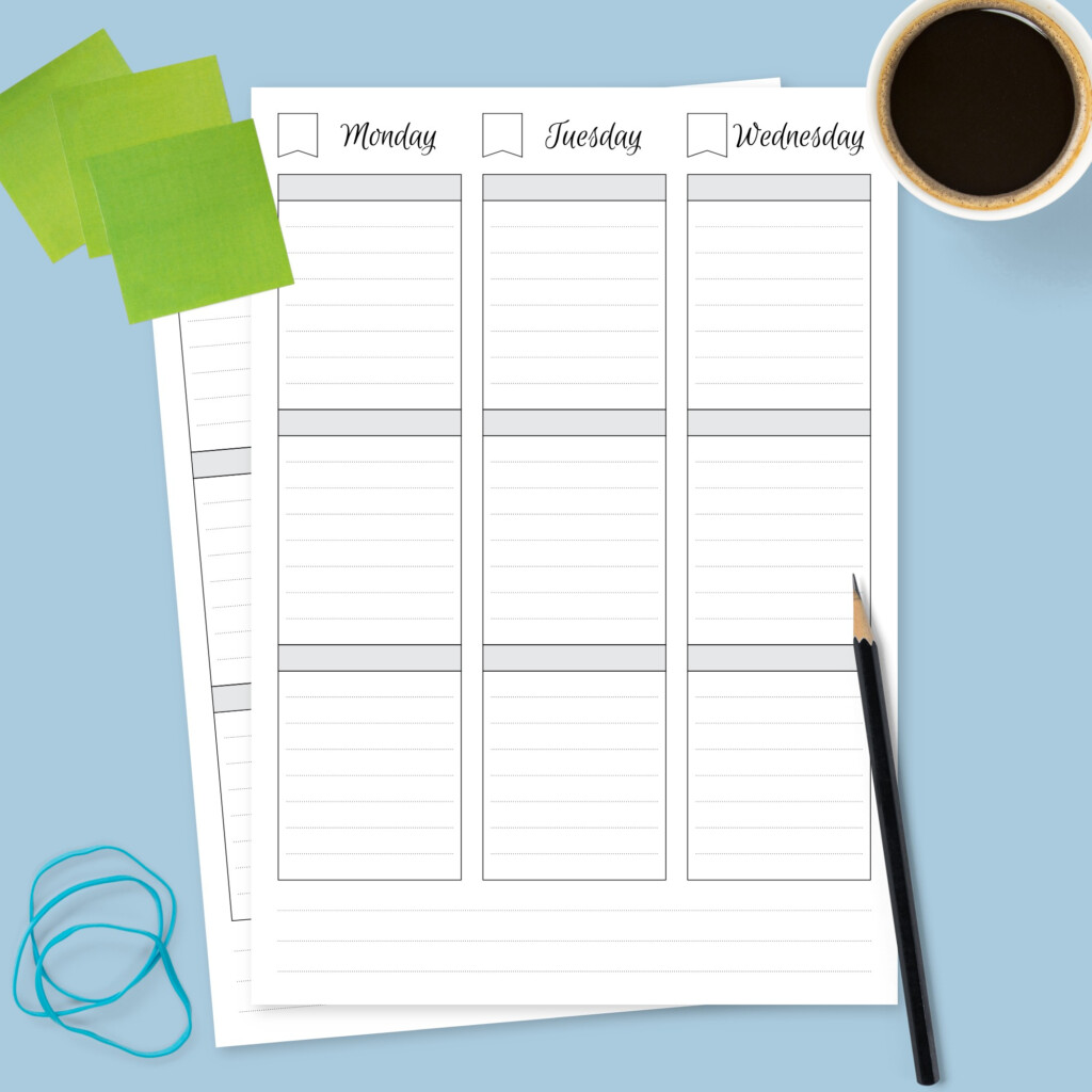 Two Pages Weekly Planner Undated Template Printable PDF