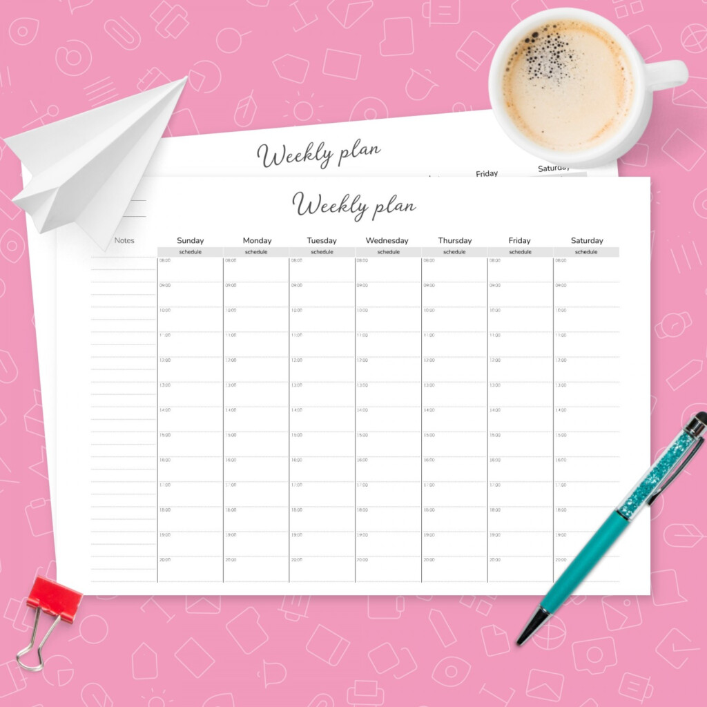 Undated Weekly Planner Printable Horizontal Layout Horizontal Happy 