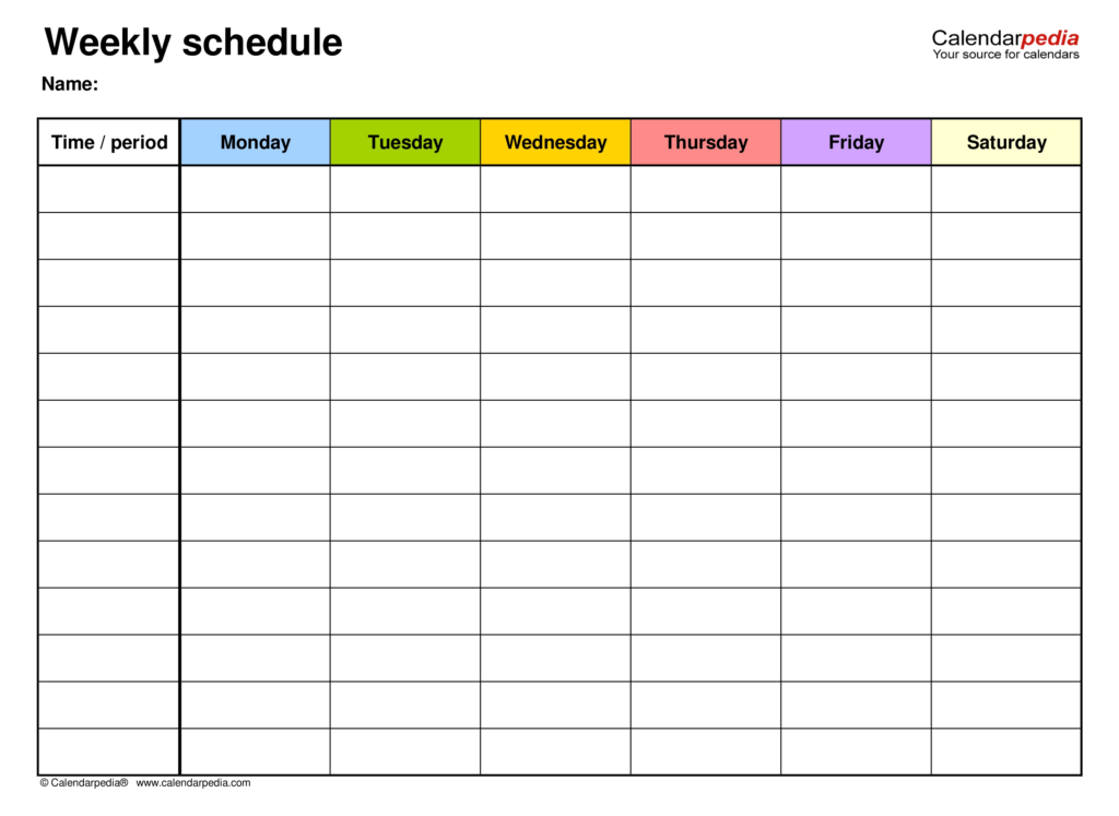 Universal Monday To Friday Blank Kids Schedule Get Your Calendar 