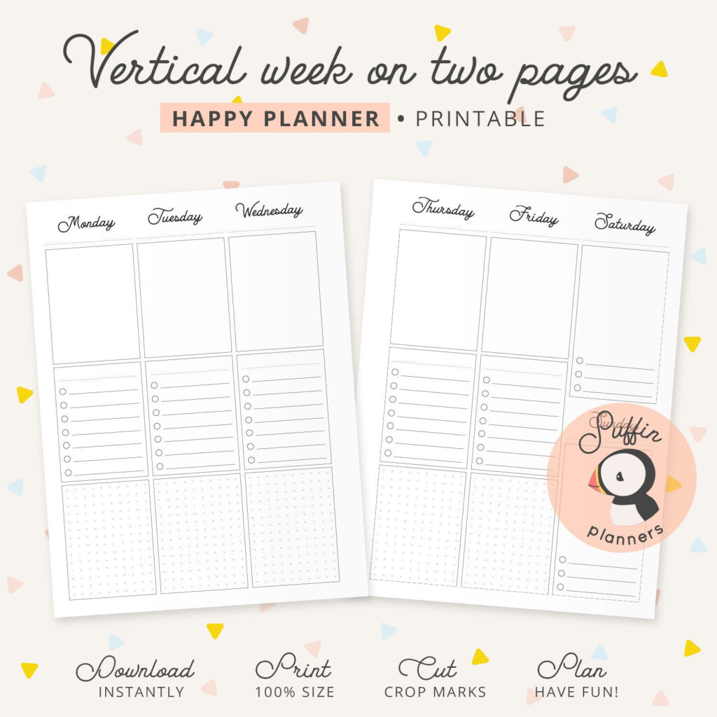 Vertical Weekly Planner Printable Week On Two Pages Happy Etsy 