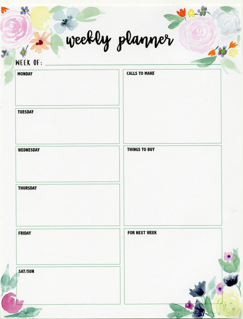 Watercolor Weekly Planner Printable Instant Download Etsy