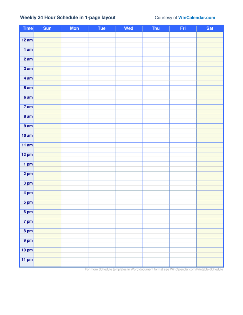 Week Hourly Schedule Templates At Allbusinesstemplates