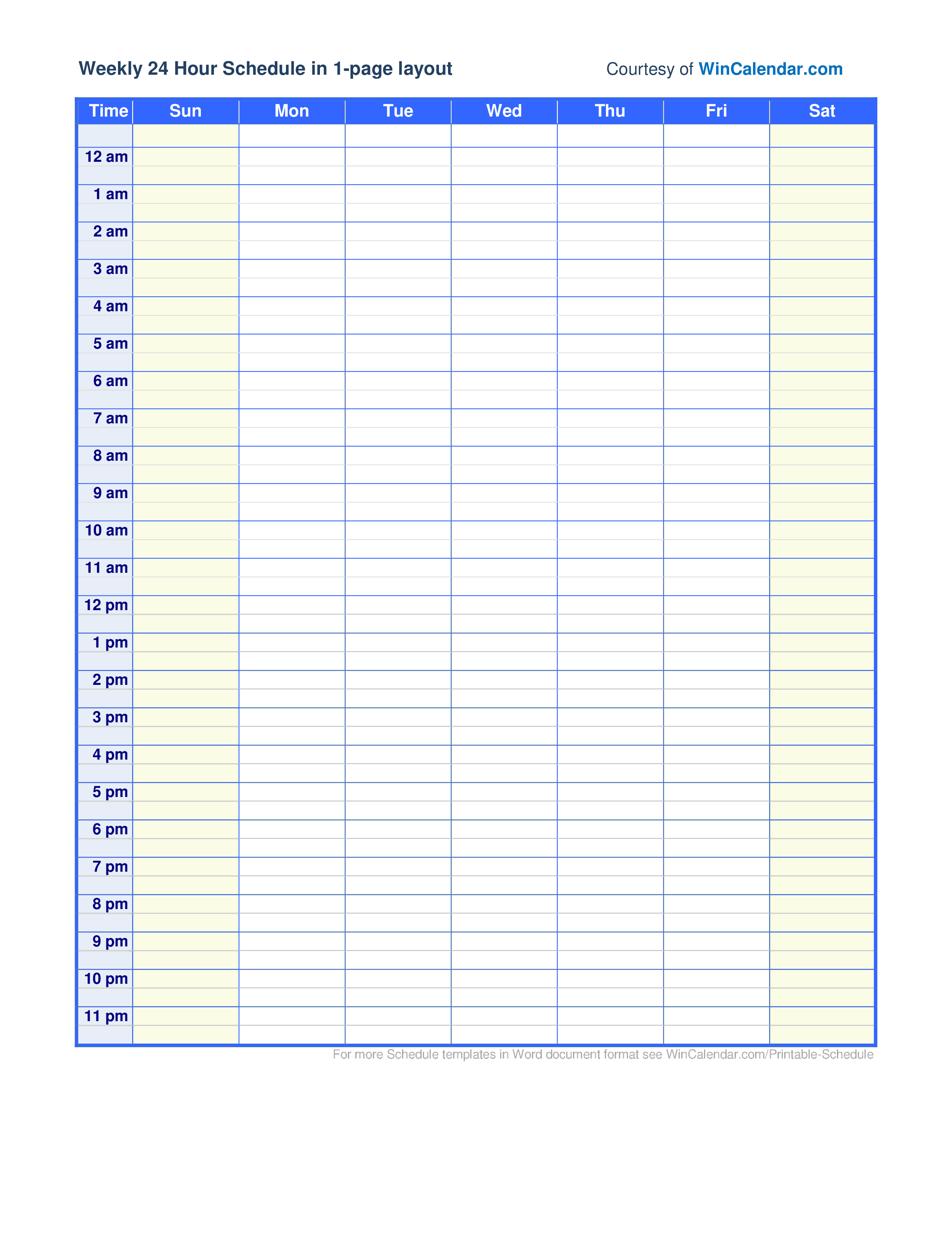 Weekly 24 Hour Schedule Allbusinesstemplates