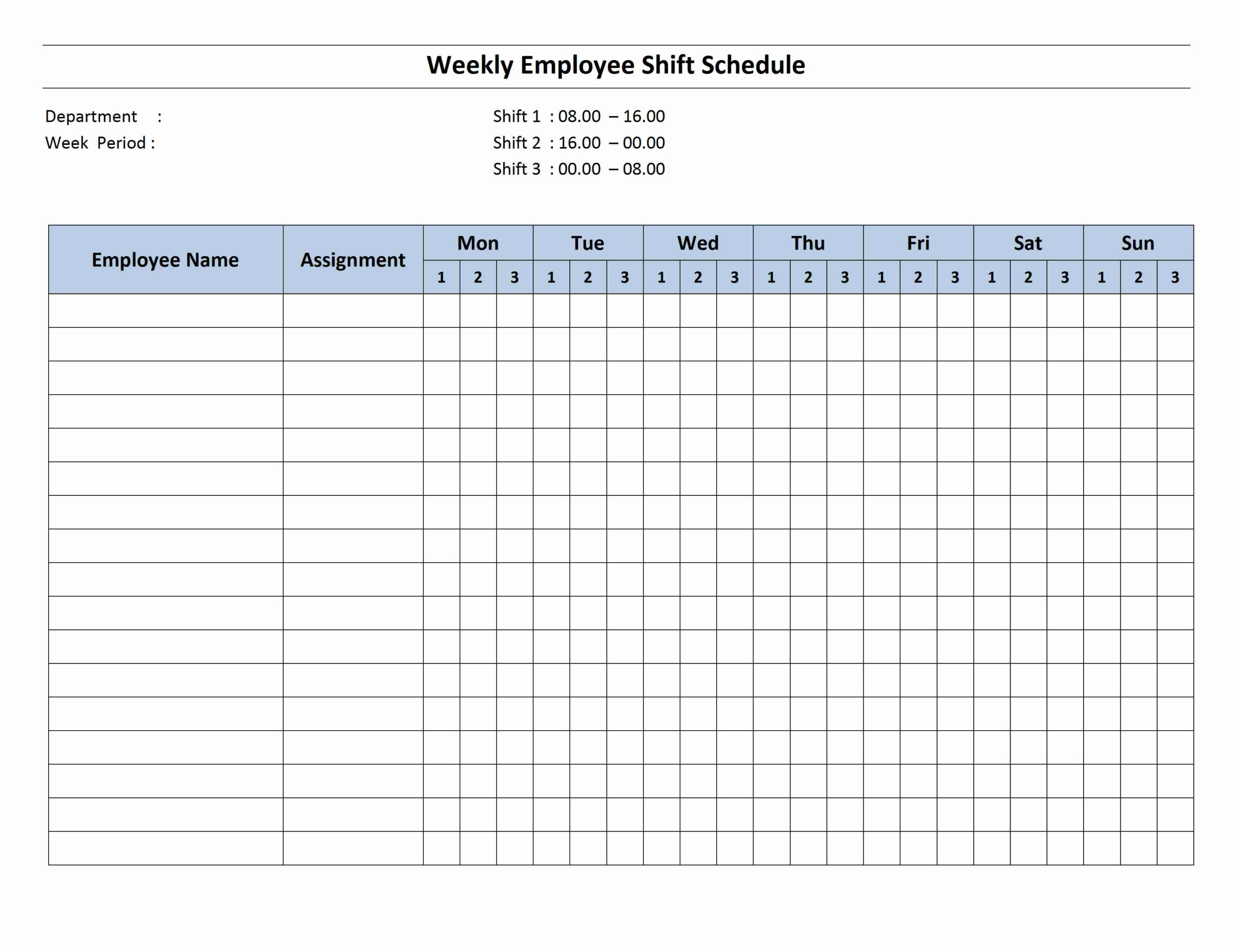 Weekly 8 Hour Shift Schedule