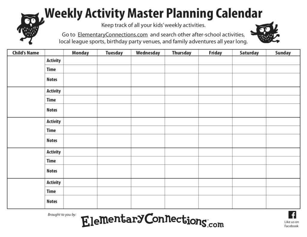 Weekly Activity Planning Calendar