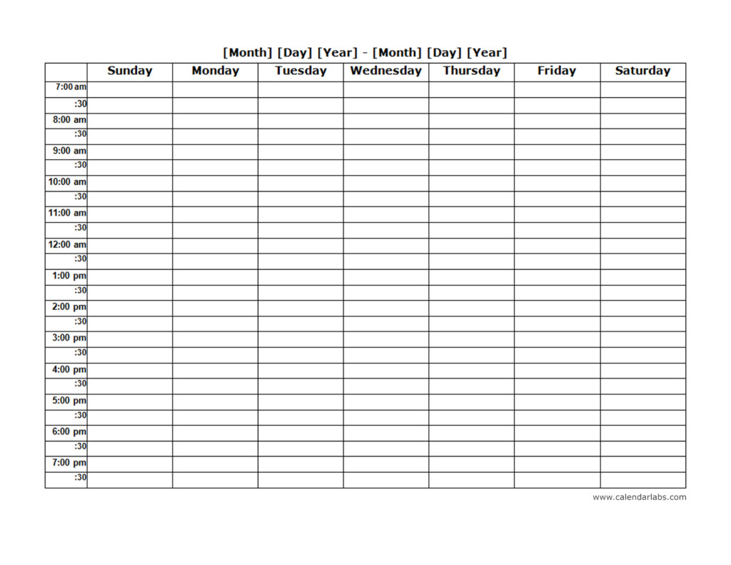 Weekly Blank Calendar Landscape Free Printable Templates