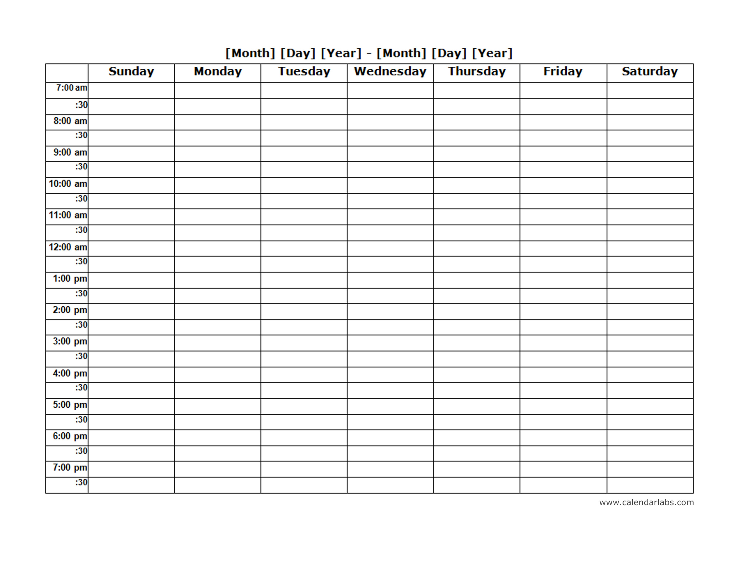 Weekly Blank Calendar Landscape Free Printable Templates