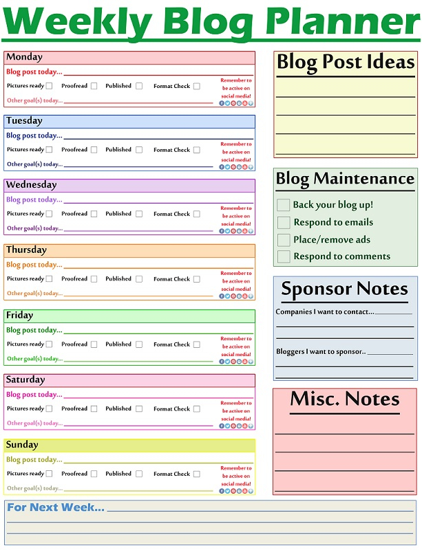 Weekly Blog Planner Printable More From Your Blog