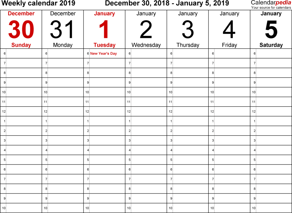 Weekly Calendars 2019 For Word 12 Free Printable Templates