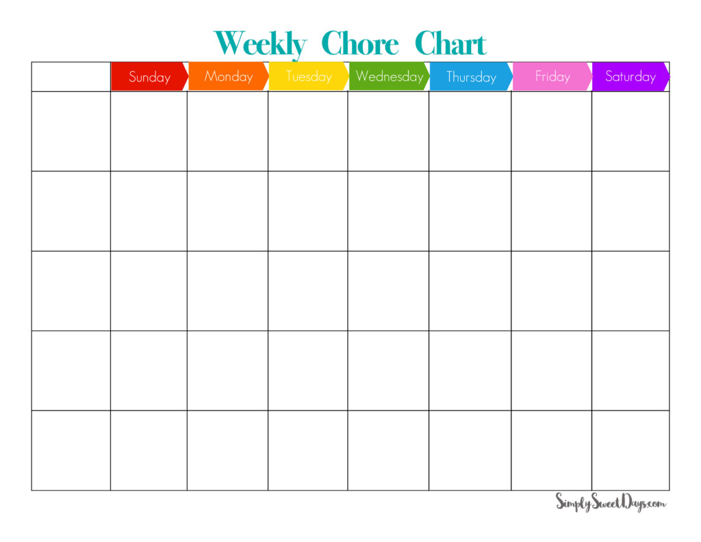 Weekly Chore Chart Blank Simply Sweet Days