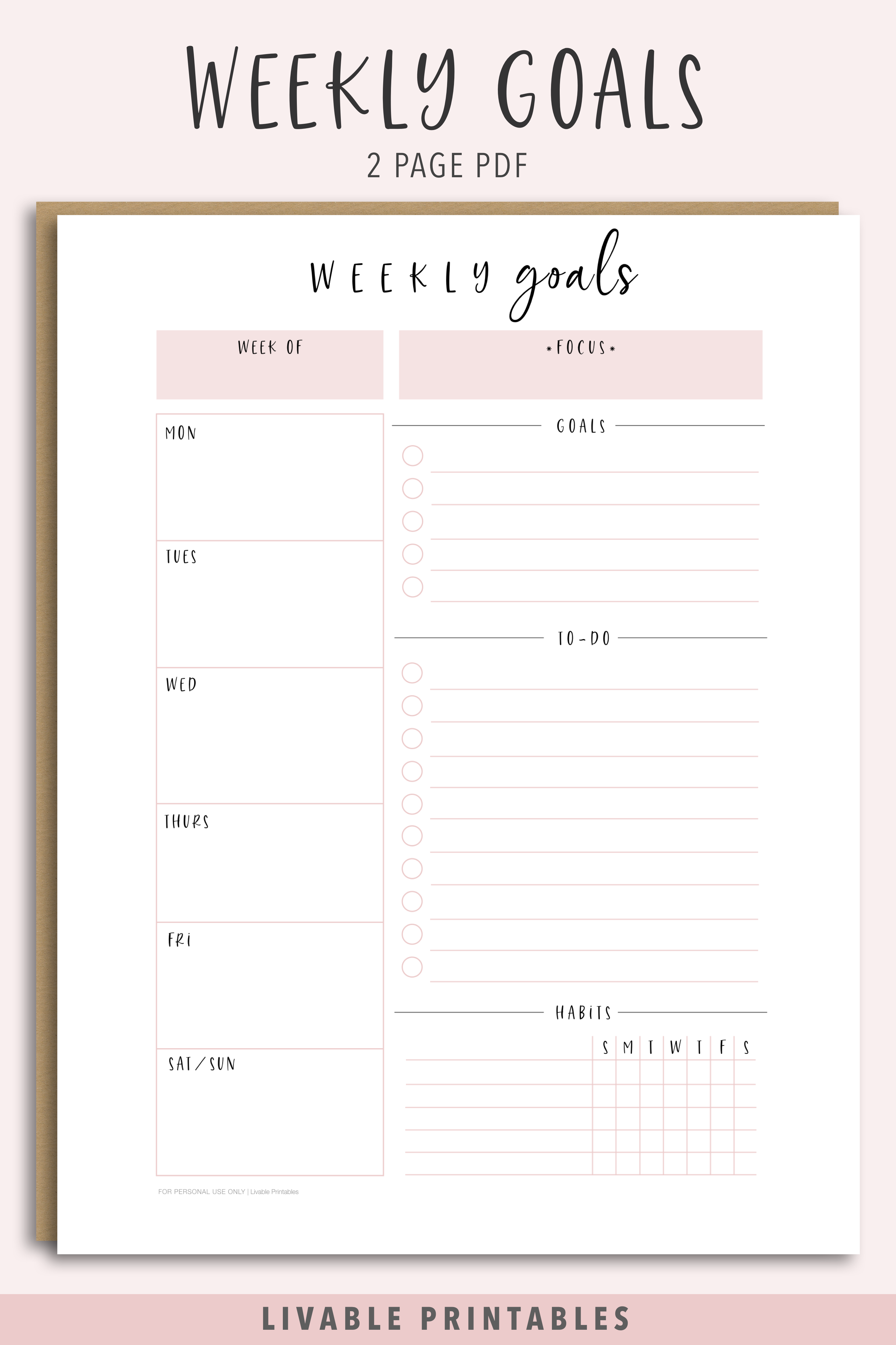 Weekly Goal Planner Printable PDF Etsy Goal Planner Printable 