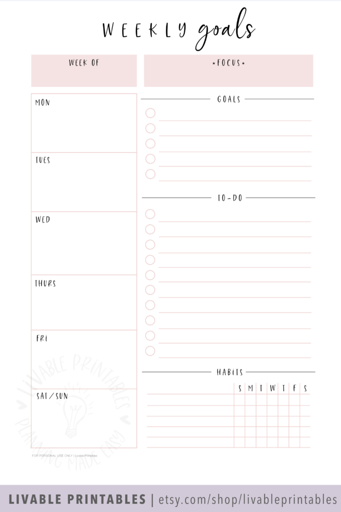 Weekly Goal Planner Printable PDF Etsy In 2021 Goal Planner 