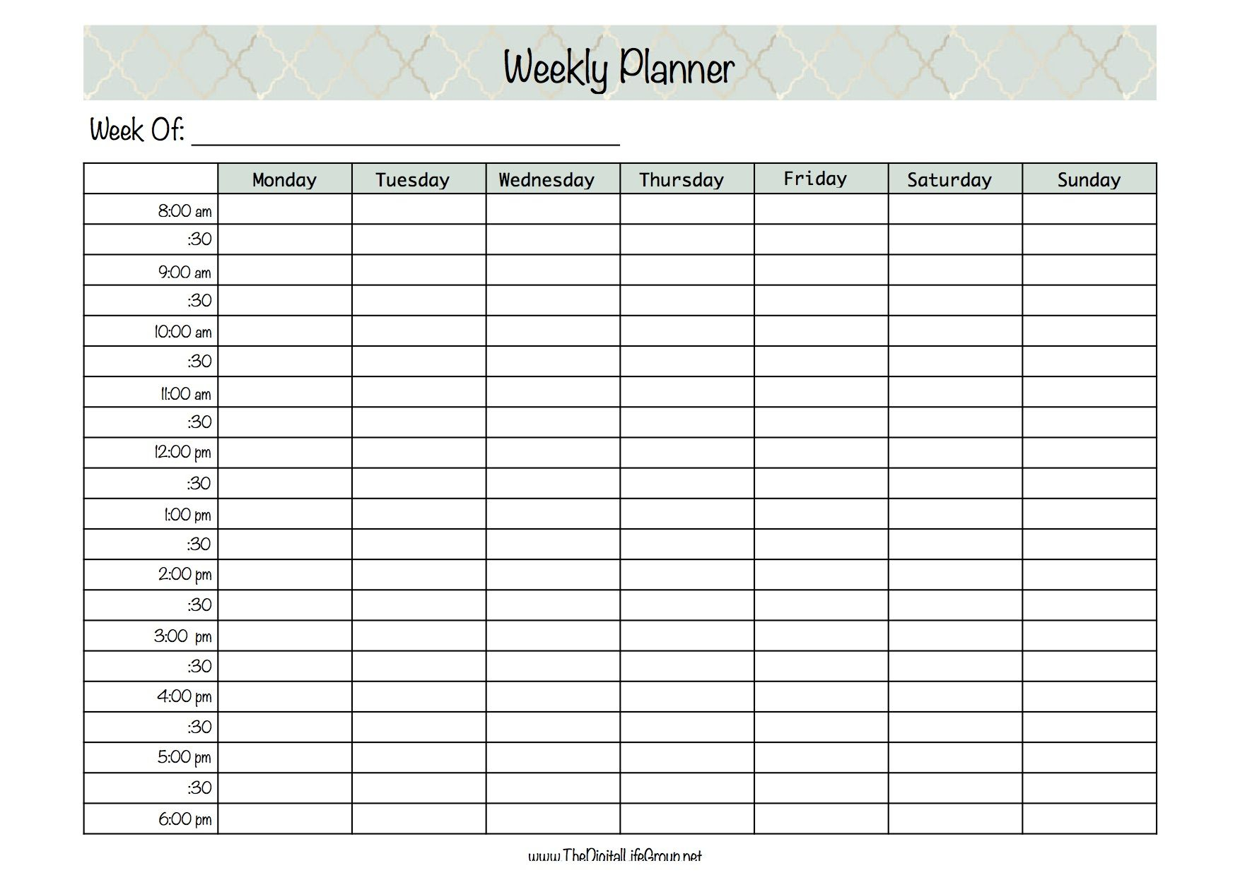 Weekly Half Hourly Planner Hourly Planner Weekly Planner Printable