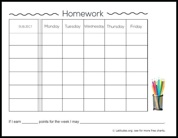 Weekly Homework Assignment Sheet Template Free Pdf Homework Chart 