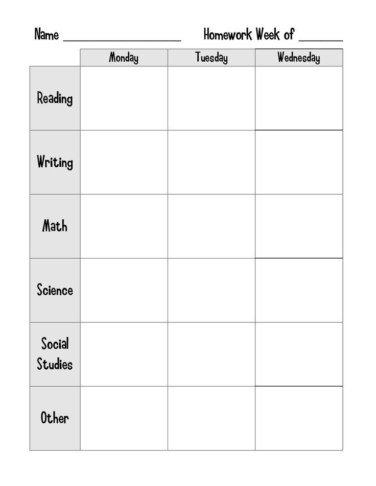 Weekly Homework Planner Printable