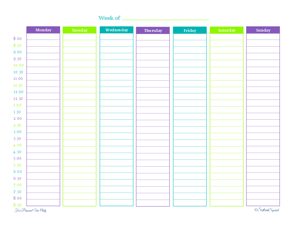 Weekly Hourly Planner Template Business