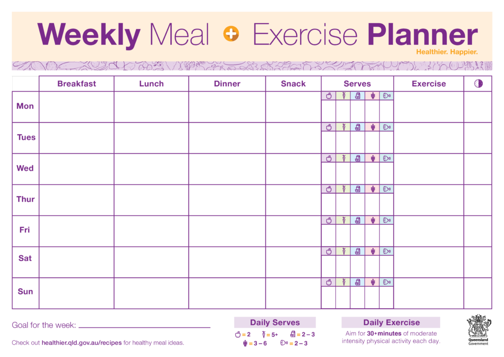 Weekly Meal Exercise Planner Templates At Allbusinesstemplates