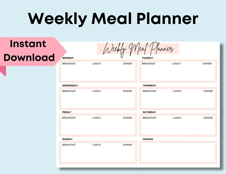 Weekly Meal Planner 11x8 5 Instant Printable Download PDF Etsy