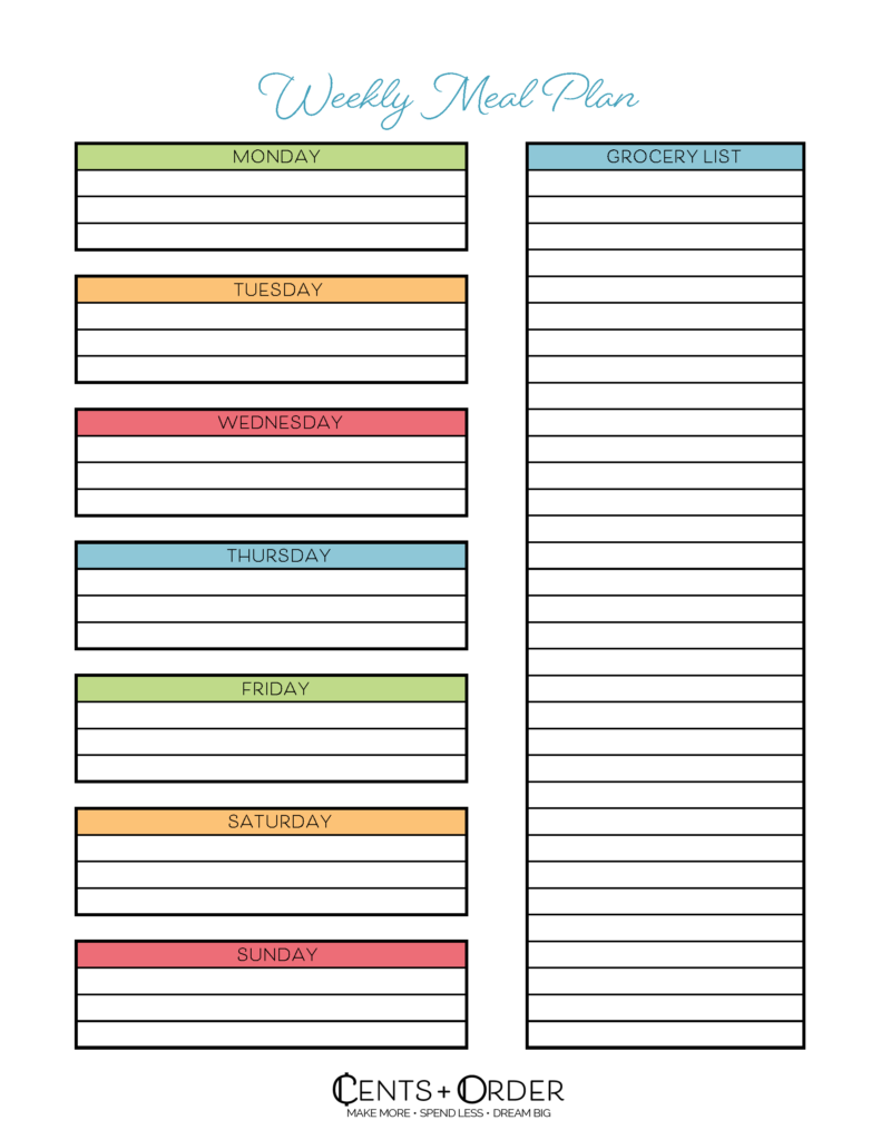 Weekly Meal Planner Template With Grocery List Pdf Best Culinary And Food