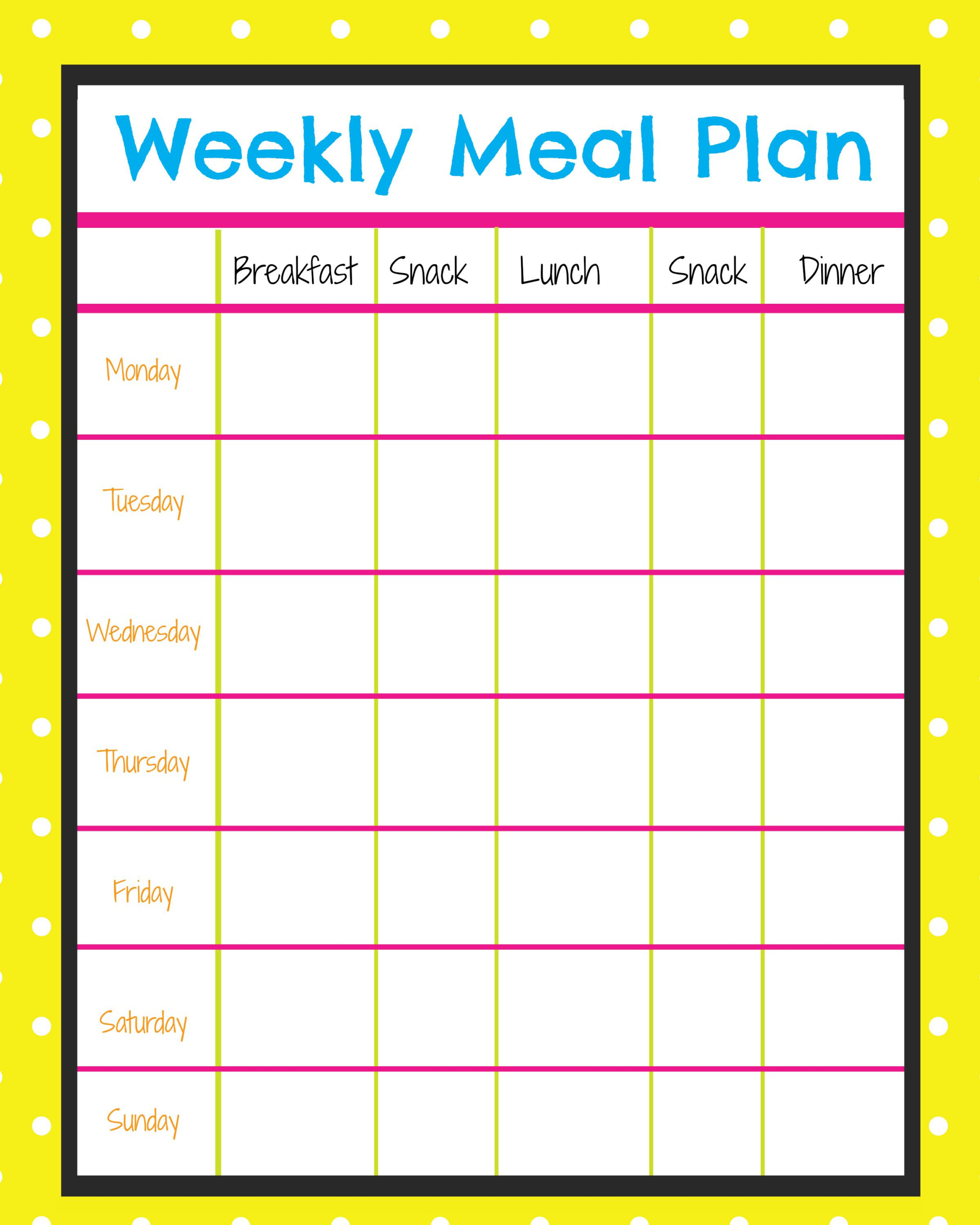 Weekly Menu Planner More Excellent Me