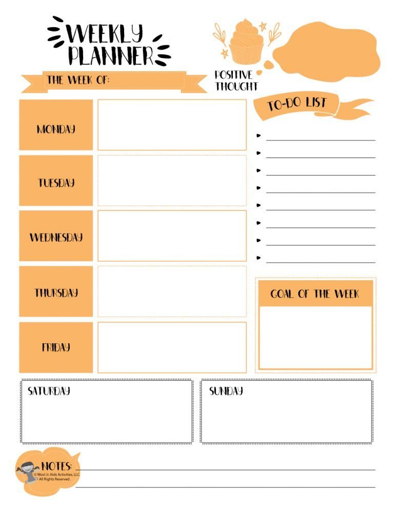 Weekly Orange Printable Planner Page In 2020 Daily Planner Pages 
