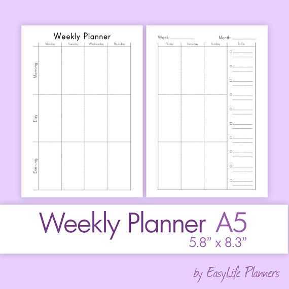 WEEKLY PLANNER A5 5 83 X 8 27 Printable PDF Filofax Undated 