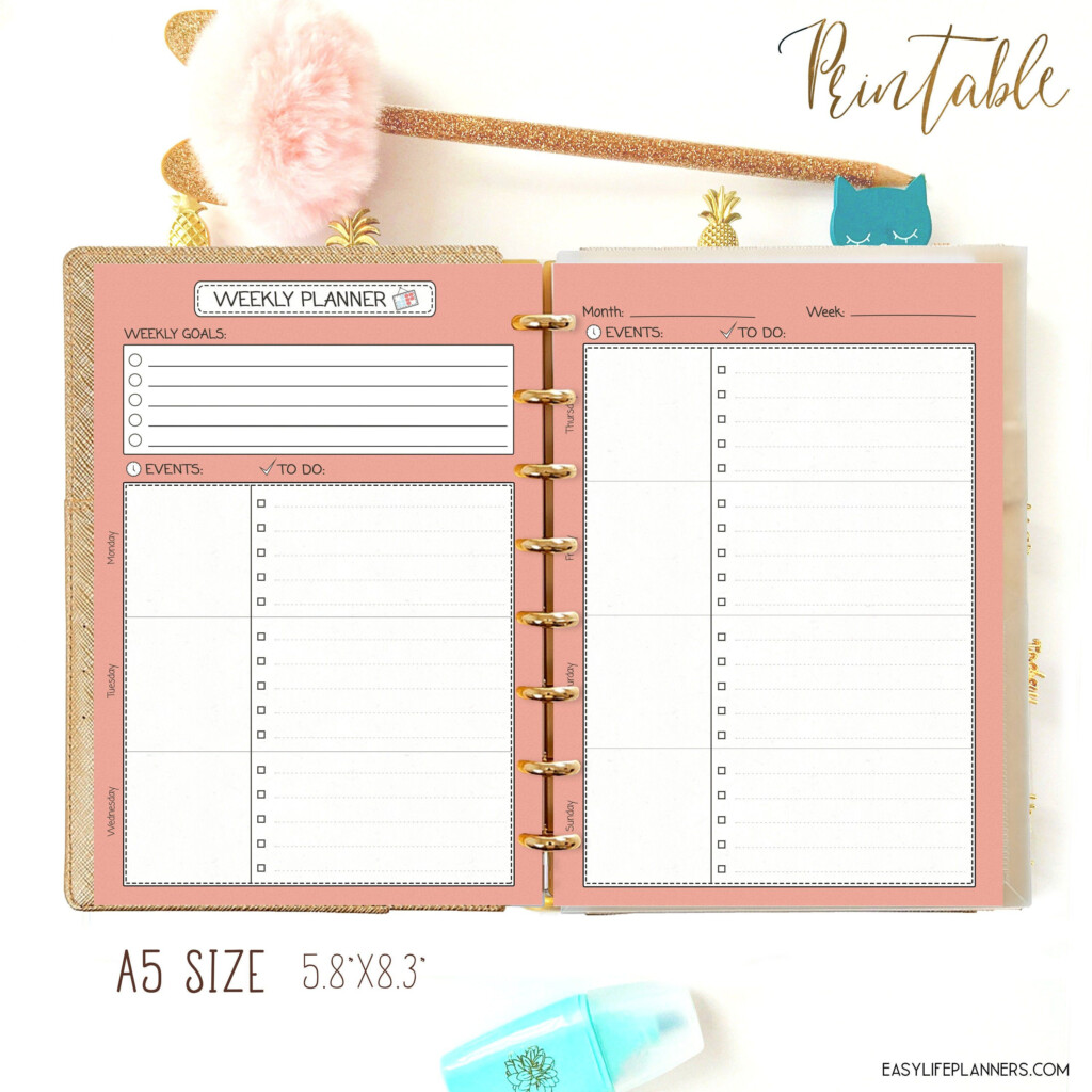 Weekly Planner A5 Planner Insert Productivity Planner A5 Weekly 