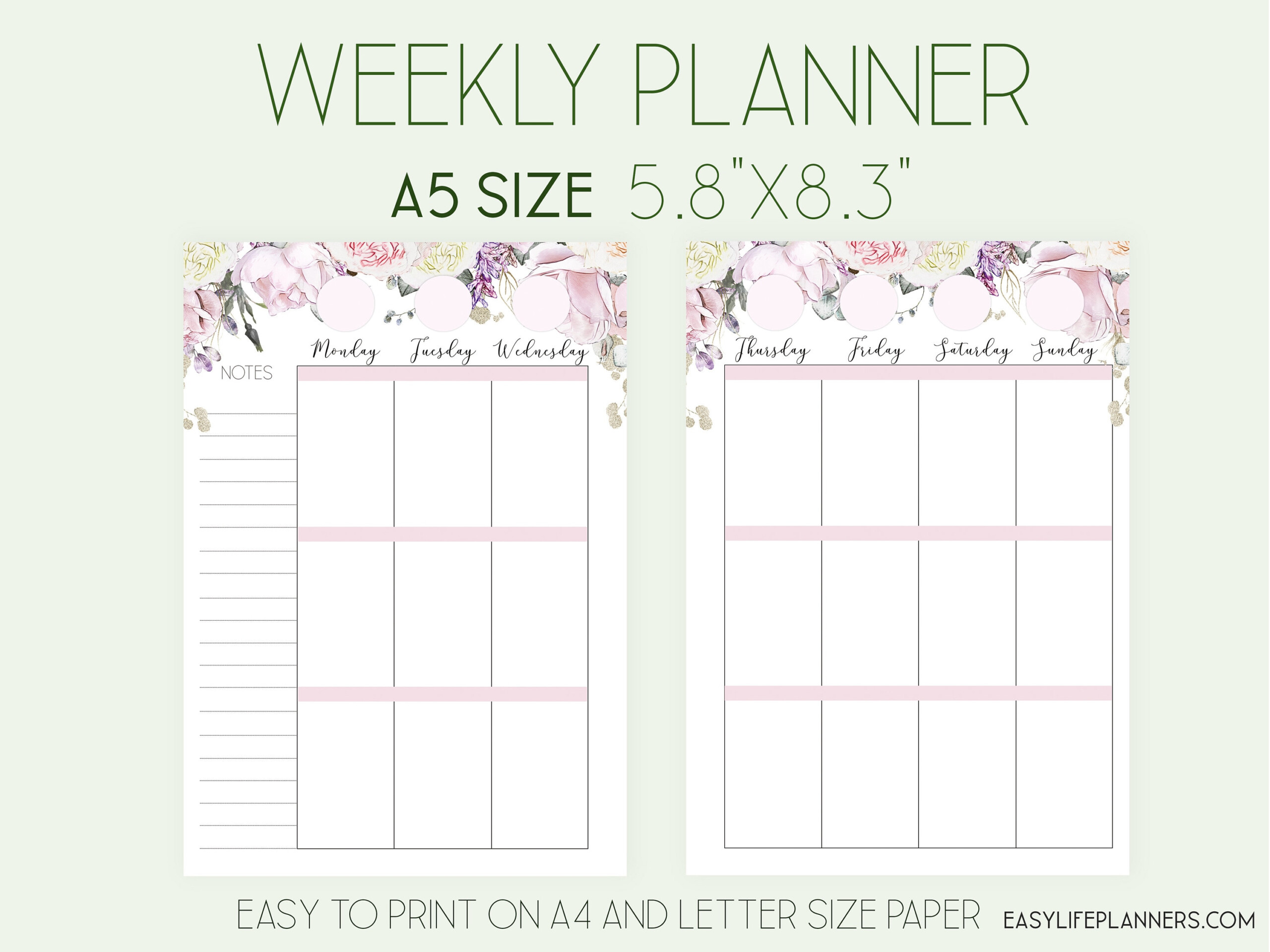 Weekly Planner A5 Planner Insert Productivity Planner A5 Weekly