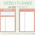 Weekly Planner A5 Planner Insert Productivity Planner A5 Weekly