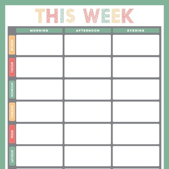 Weekly Planner Arrow A3 Print Use As Dry Erase whiteboard