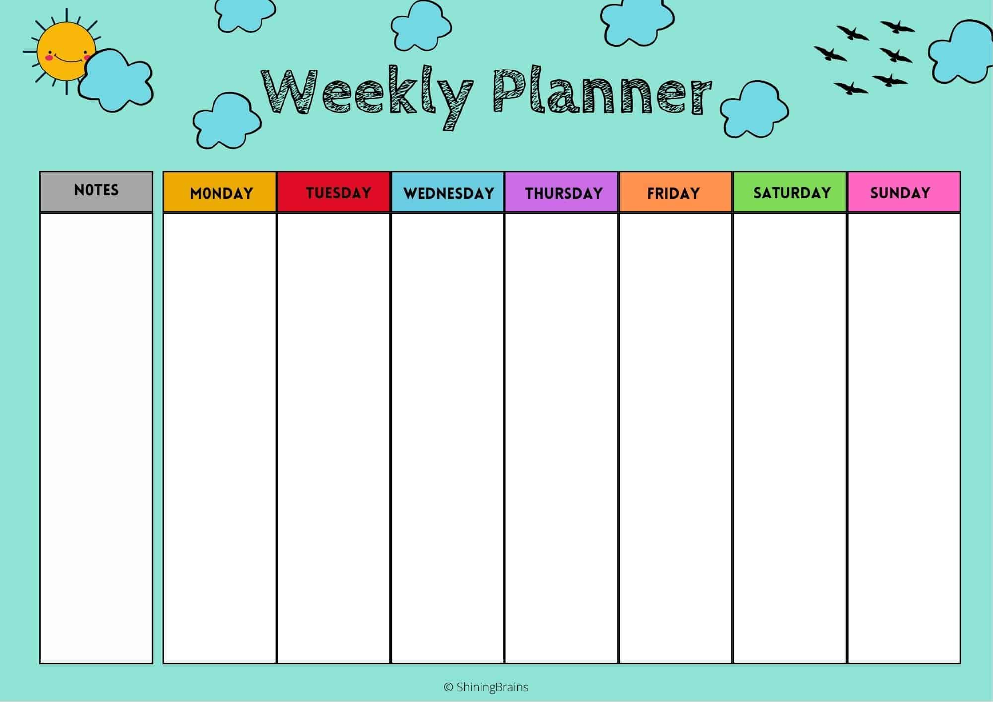 Weekly Planner For Kids Timetable For Kids FREE Printable Shining 