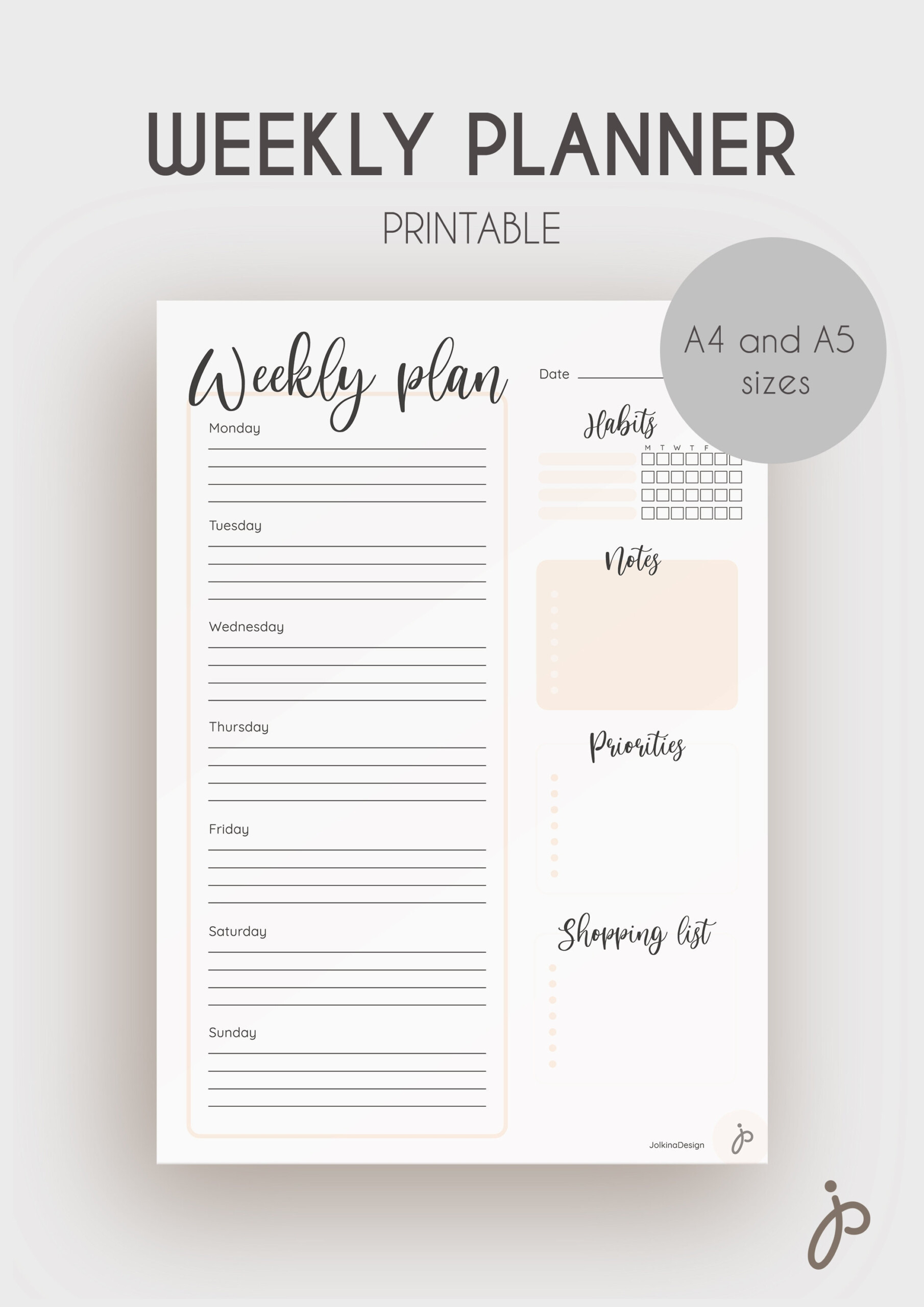 Weekly Planner In Cute Pink Printable Instant Download Girly Etsy