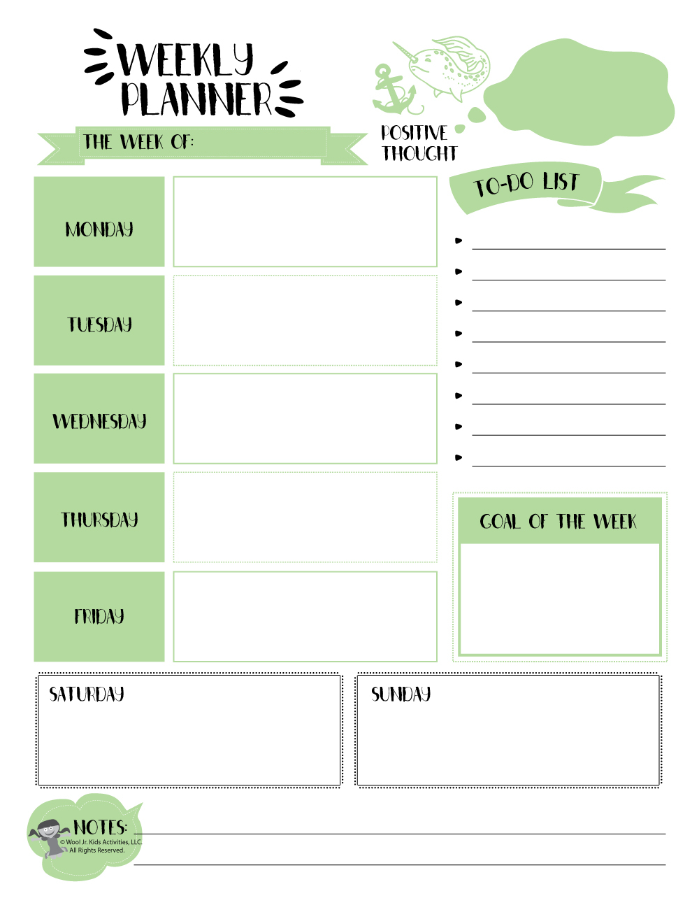 Weekly Planner Page Free Printable Woo Jr Kids Activities 