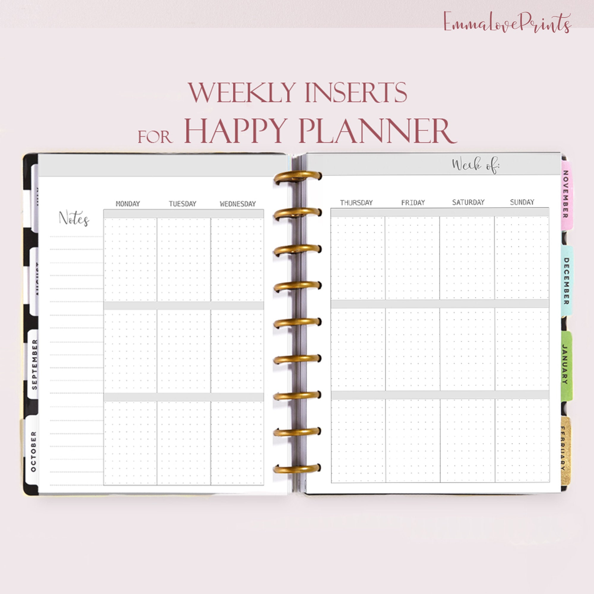 Weekly Planner Pages Happy Planner Inserts Printable Dotted Journal 